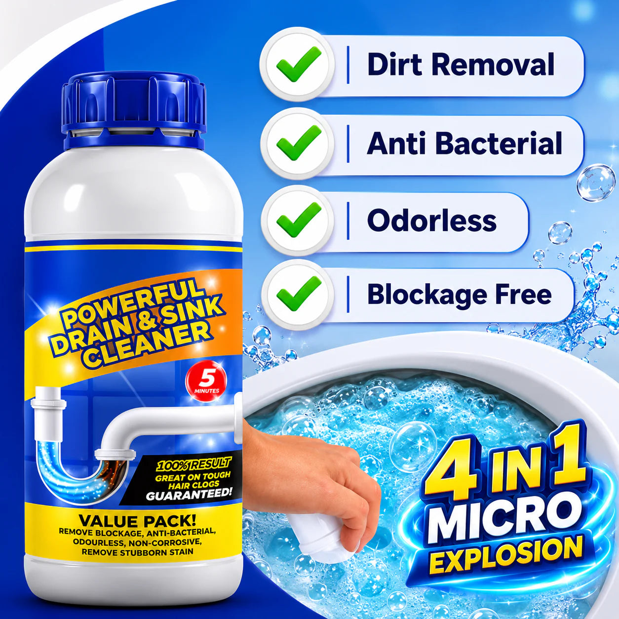 POWERFUL DRAIN & SINK CLEANER POWDER (PACK OF 4)