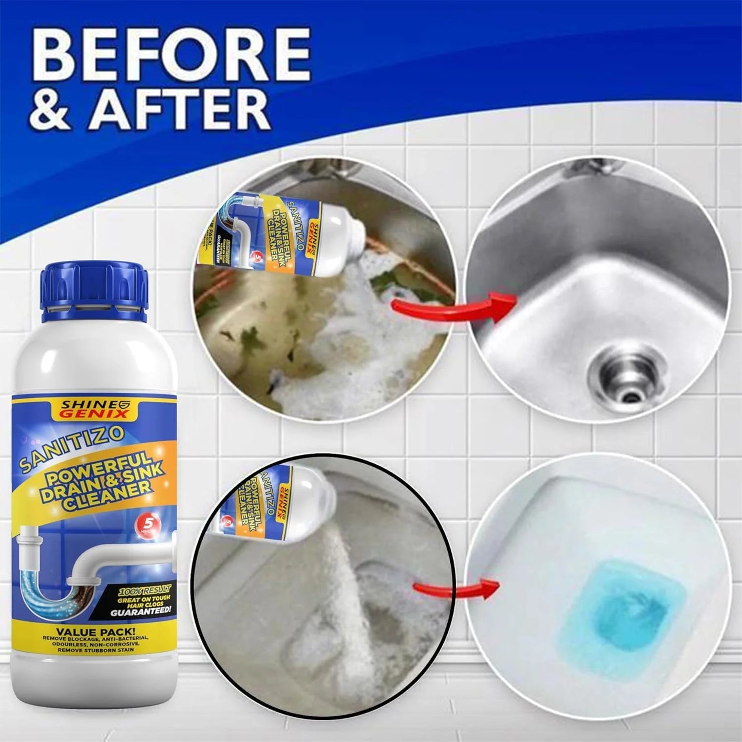 POWERFUL DRAIN & SINK CLEANER POWDER (PACK OF 4)
